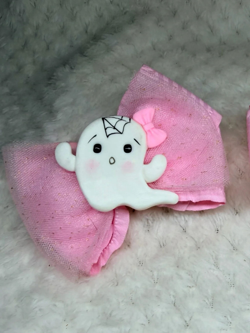 Pink Ghost Bow Hair Clips for Kids